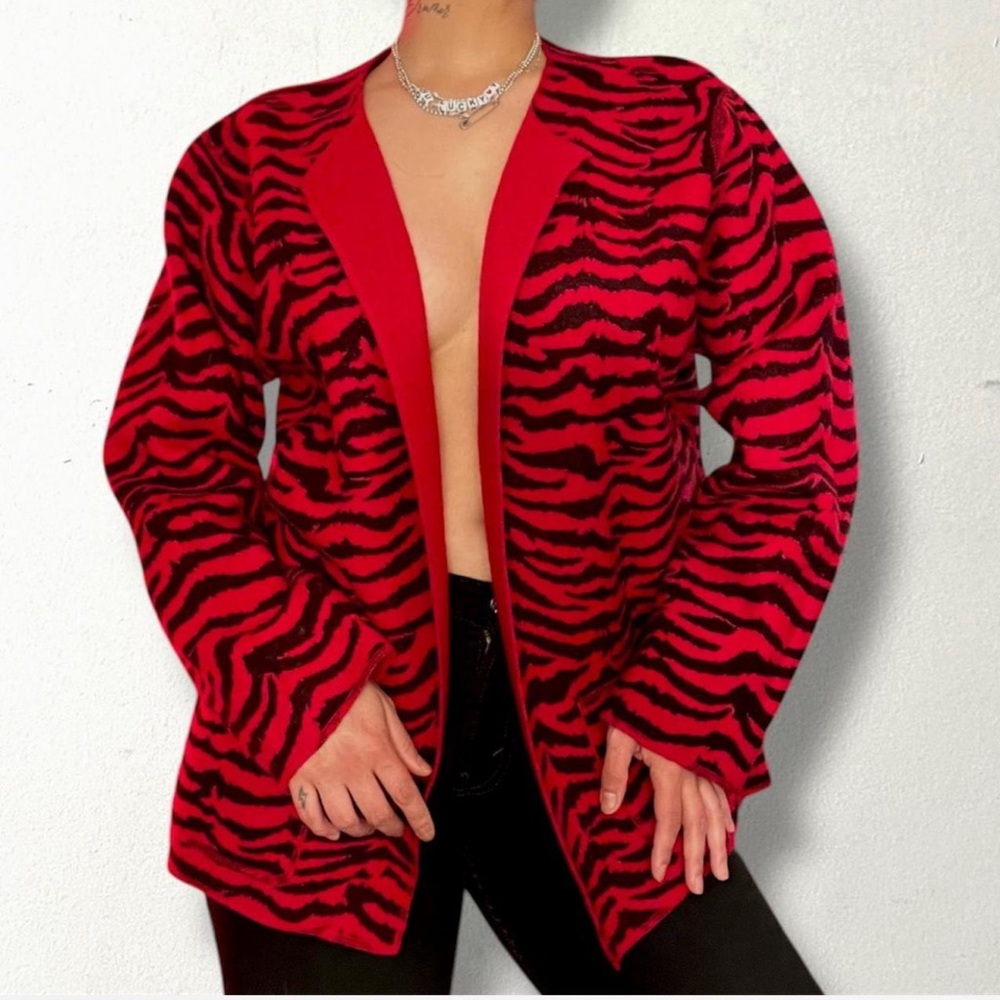 Red and Black Zebra Print Women's Sweater